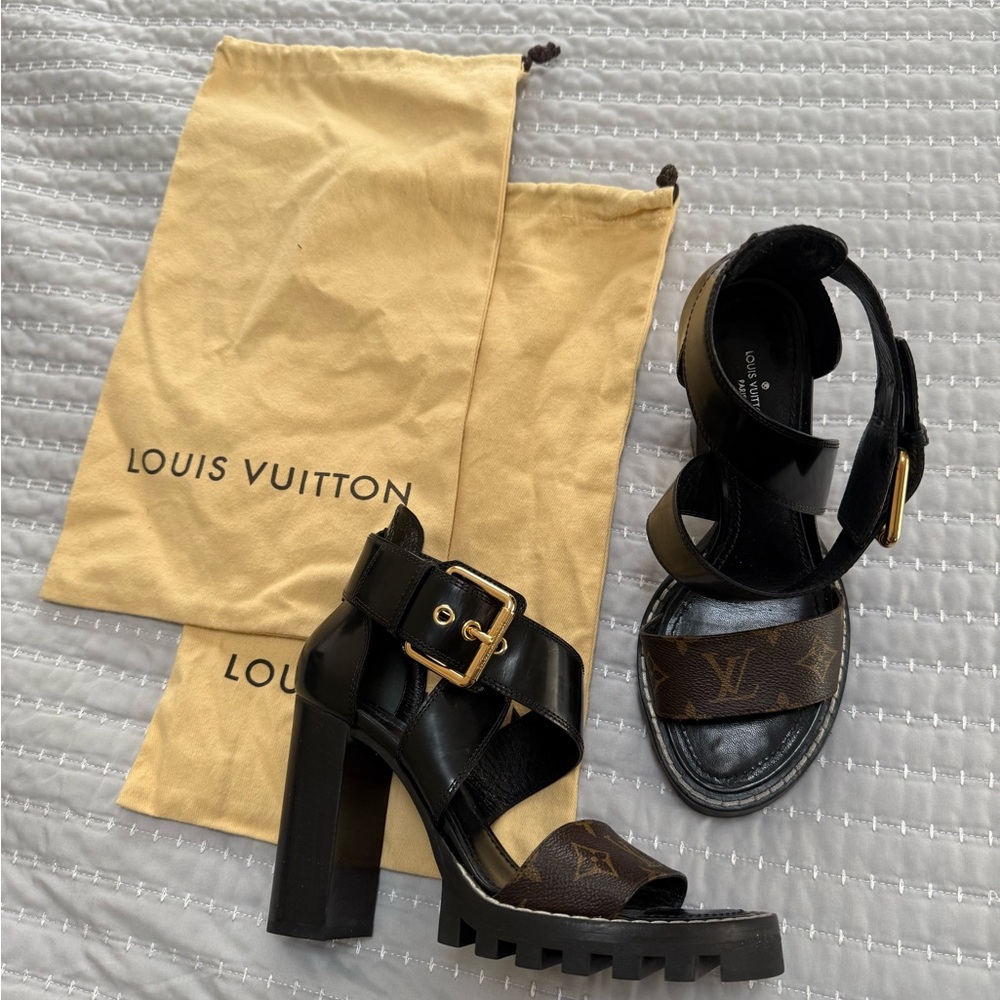 Authentic Louis Vuitton Star Trail Monogram Heeled Sandals
